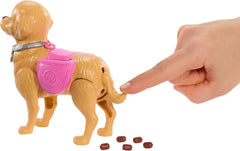 Barbie Hundespaziergang Spielset, enthält einen Spielzeughund, der gehen und Häufchen Machen kann, eine Barbie Malibu-Puppe sowie EIN Kehrset und Hundezubehör, JJB46