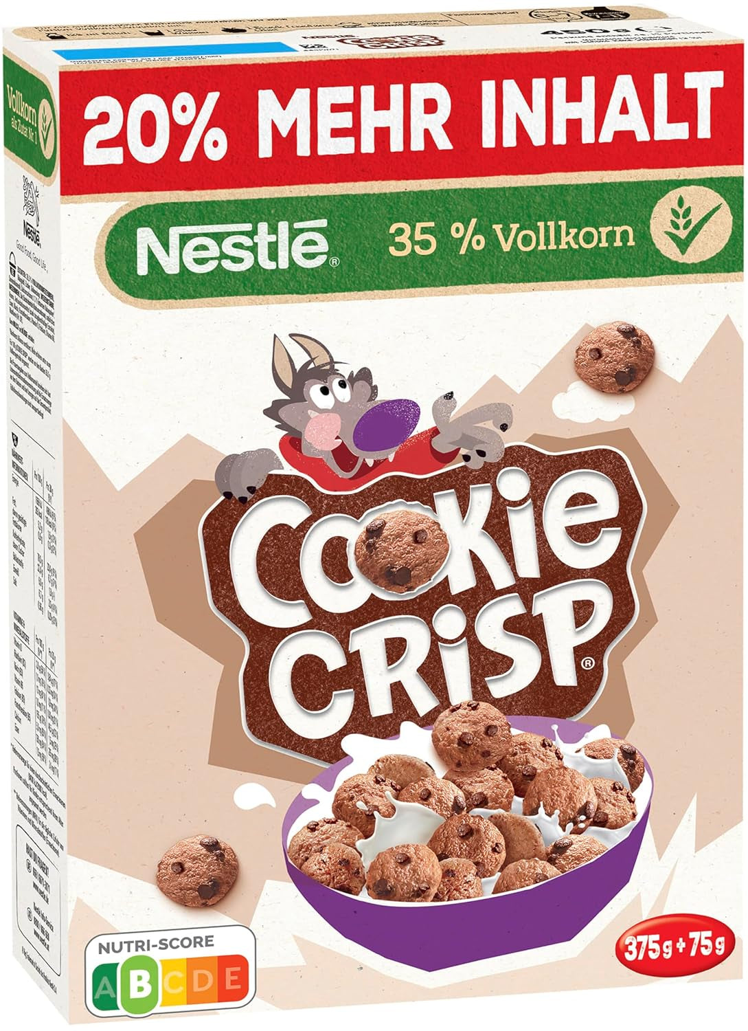 Nestlé Cookie Crisp (+20%), cereale cu cereale integrale sub formă de biscuiți pentru micul dejun pentru copii, pachet de 1 (1x450g)