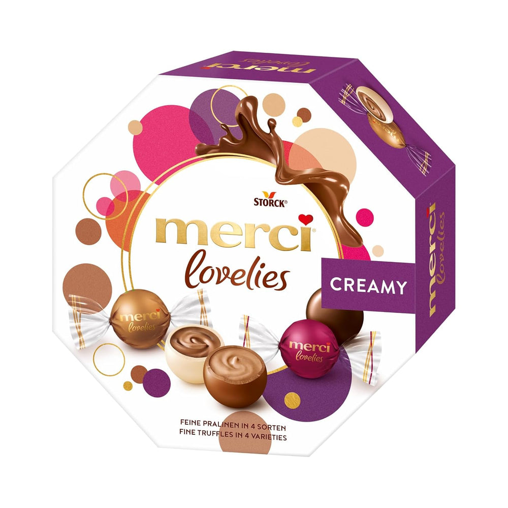 merci lovelies Classic – 1 x 185 g – Cutie de praline cu 5 specialități de ciocolată umplute – Bile de ciocolată pentru a fi împărțite și oferite cadou