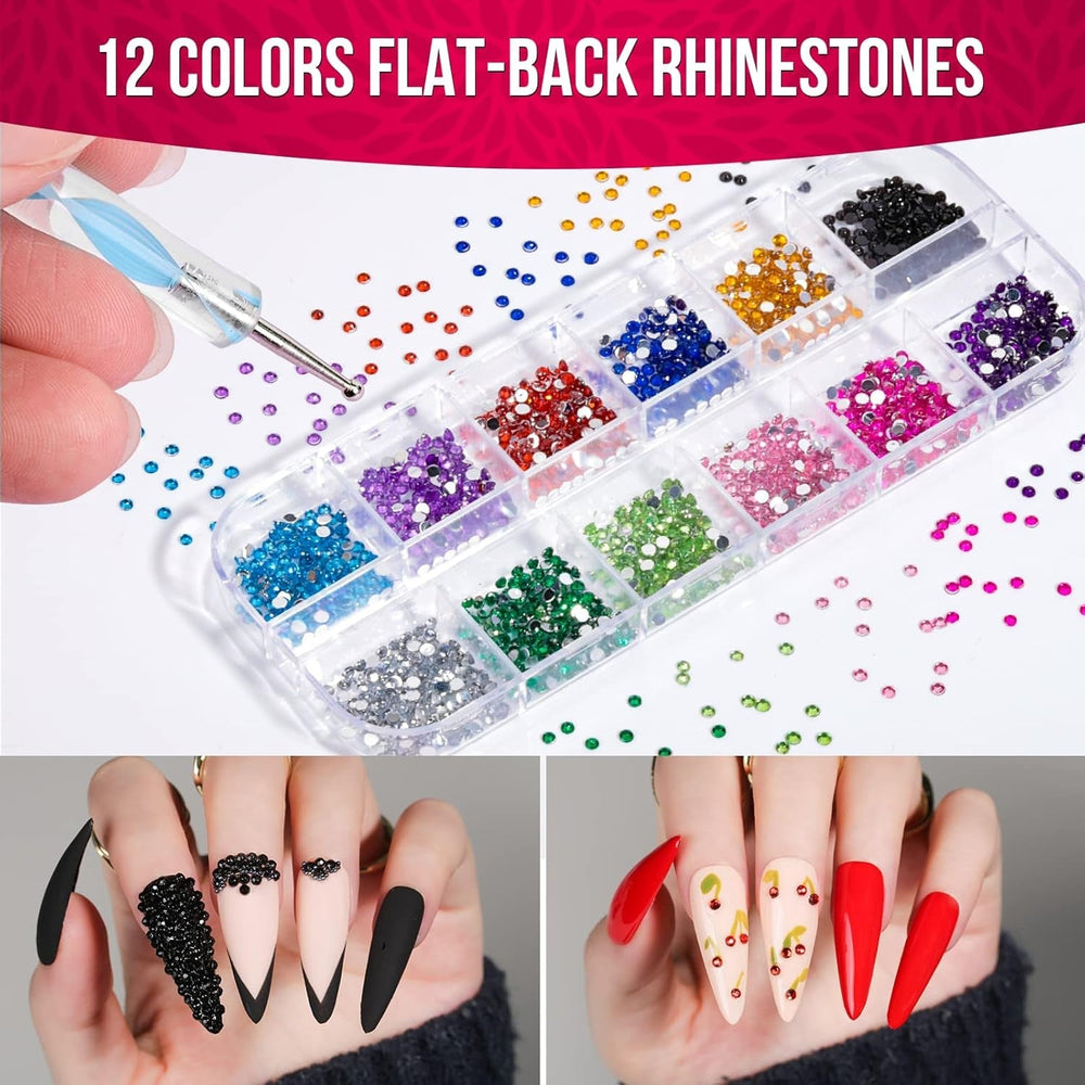 FANDAMEI Nail Art Pinsel Set, 15 Stücke Pinsel Für Gelnägel Nagel Pinsel, 5 Stücke Dotted Pen, 10 Rolle Streifenband Nägel, Strasssteine Nägel, Ultra Dünn Nagel Pailletten Für Nagelkunst Maniküre Set