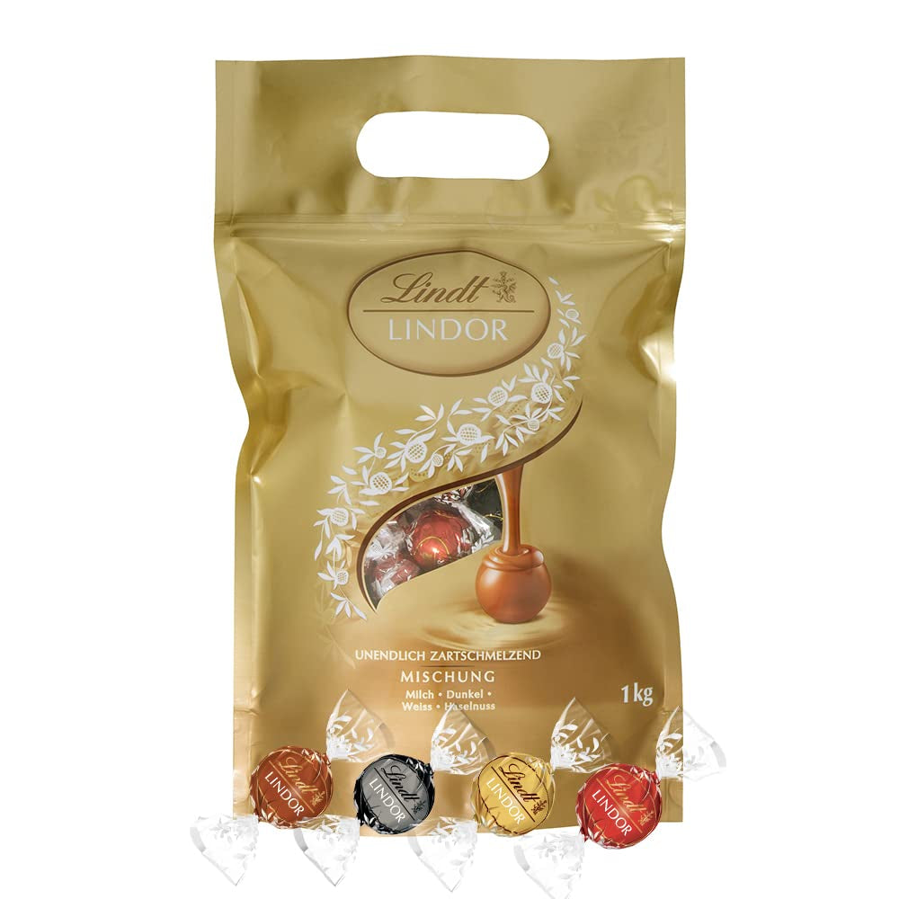 Asortiment Lindt Ciocolată LINDOR | 1371 g, Clasică | aprox. 80 de bile de ciocolată (cu lapte, albă, neagră 60%, alune) | Pachet vrac, 1 kg