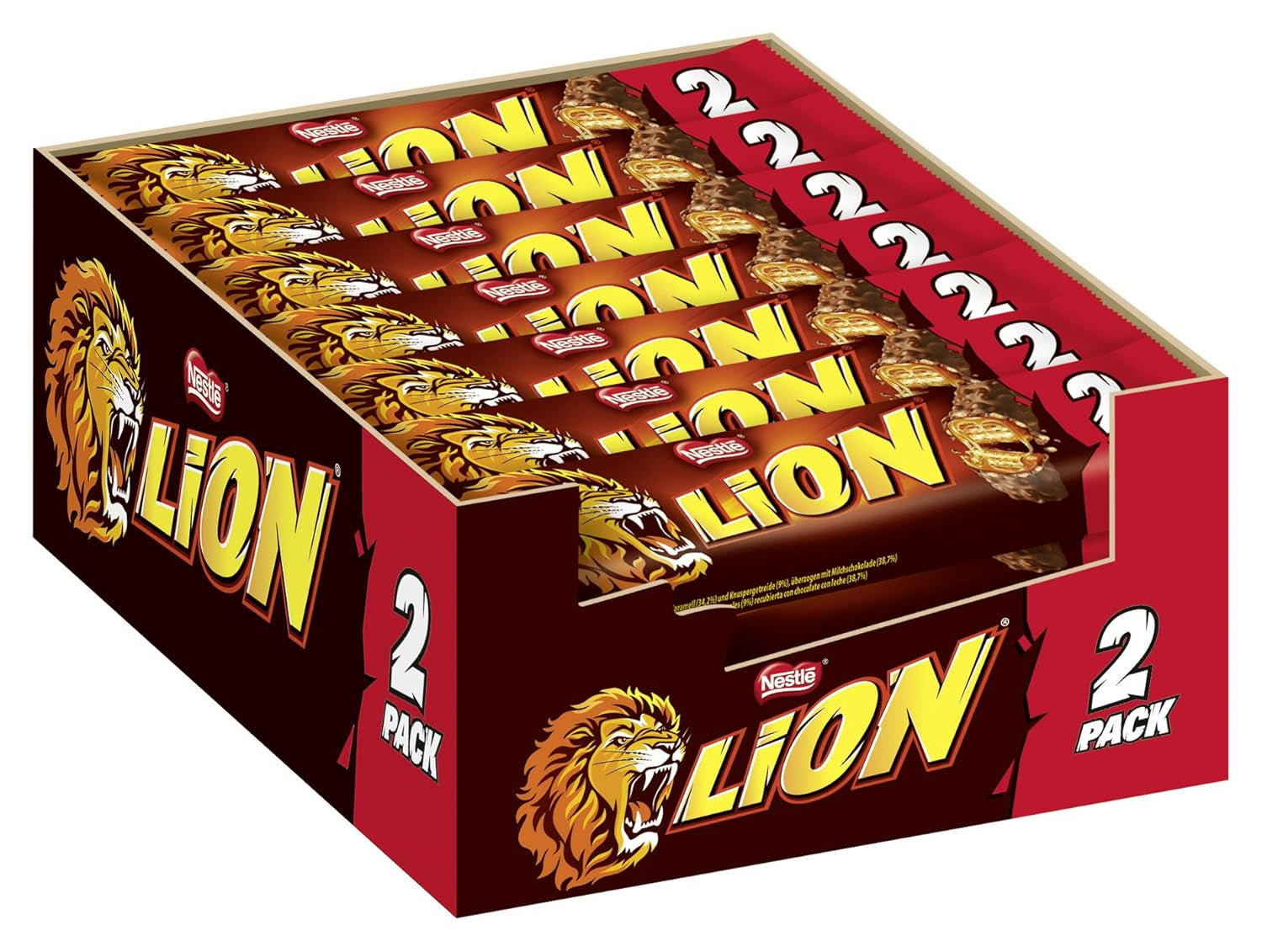 NESTLÉ LION Choco, baton crocant de ciocolată cu umplutură de caramel și napolitană crocantă, pachet de 24 (24 x 42g)