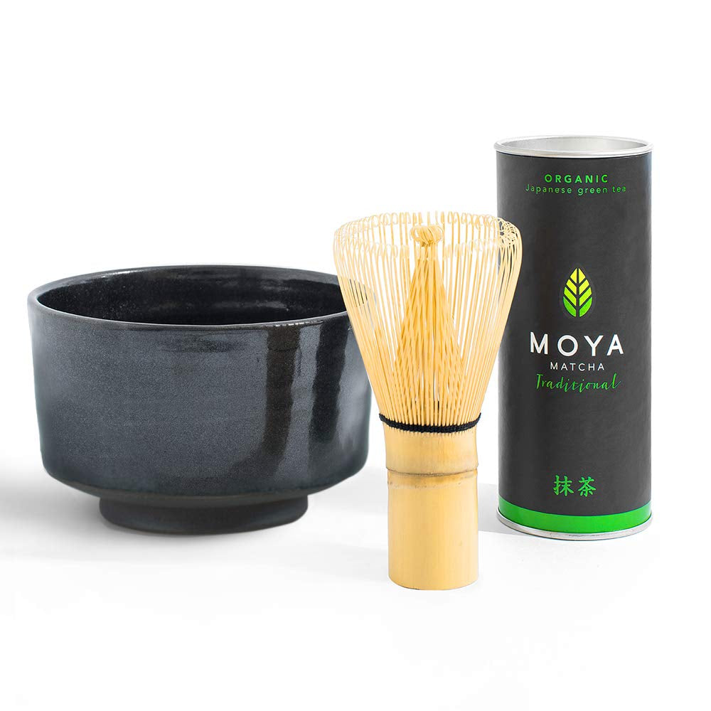 Set de ceai Moya Matcha Pudră verde organică | BIO 30G Clasa tradițională (II) | Ambalaj + bol Matcha + bătător de bambus | Set pentru prepararea Matcha