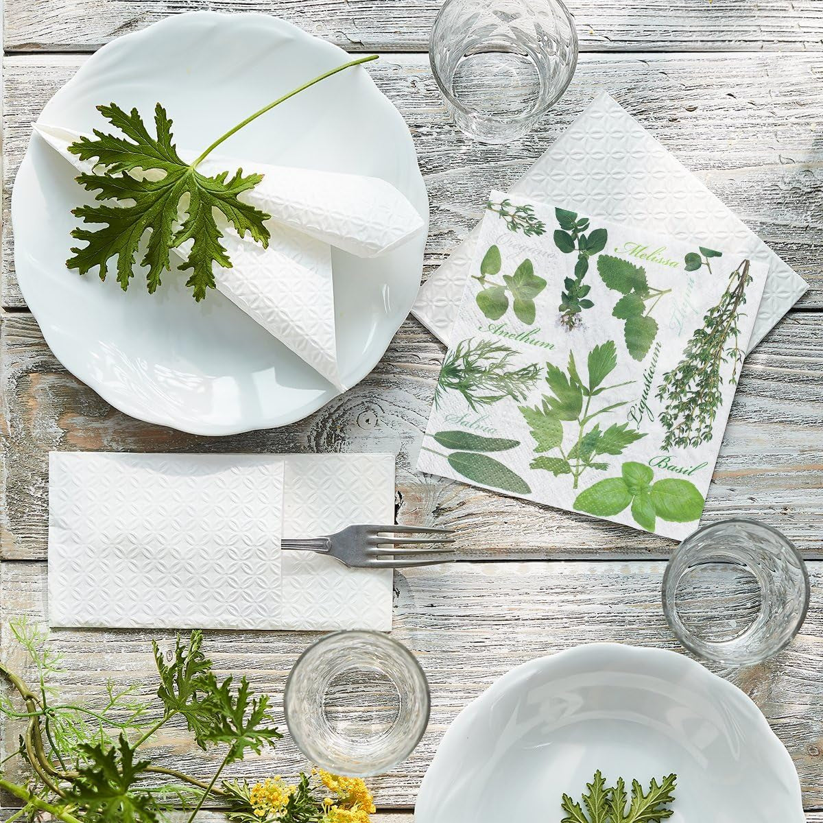 PAW - Șervețele 3 straturi (33 X 33 Cm) I 20 bucăți I Perfect pentru zile de naștere, petreceri, nunți, comuniuni și sărbători I Decorațiuni de masă Șervețele de hârtie colorate - ierburi I aromă de ierburi