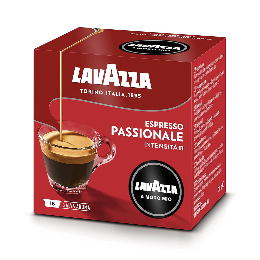 Lavazza, A Modo Mio Passionale, 256 Kaffeekapseln, für einen Espresso mit Noten von Karamell und Schokolade, 100% Arabica, Intensität 11/13, dunkle Röstung, 16 Packungen x 16 Kapseln