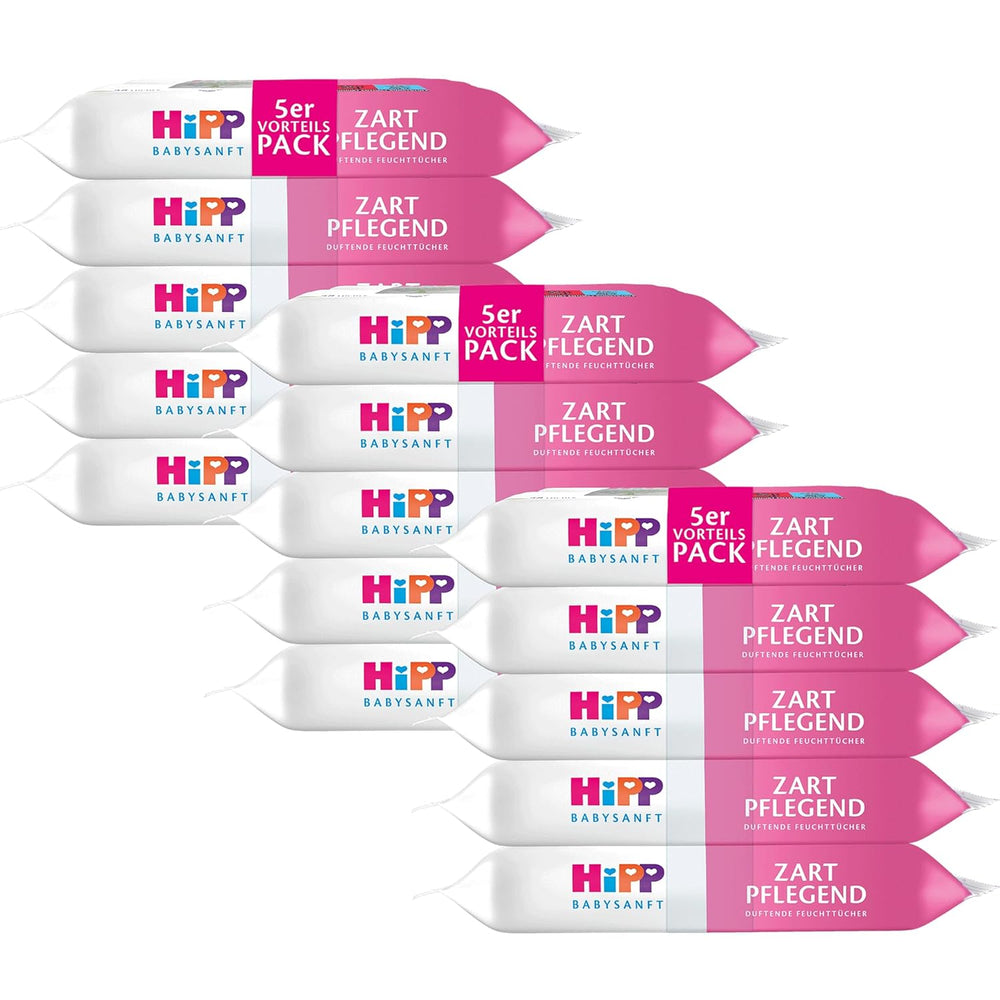 Șervețele umede pentru bebeluși HiPP Babysanft Delicatese, 720 bucăți (3 x 240), cu extract organic de migdale, deosebit de prietenoase cu pielea, pentru curățarea delicată a pielii sensibile a bebelușilor