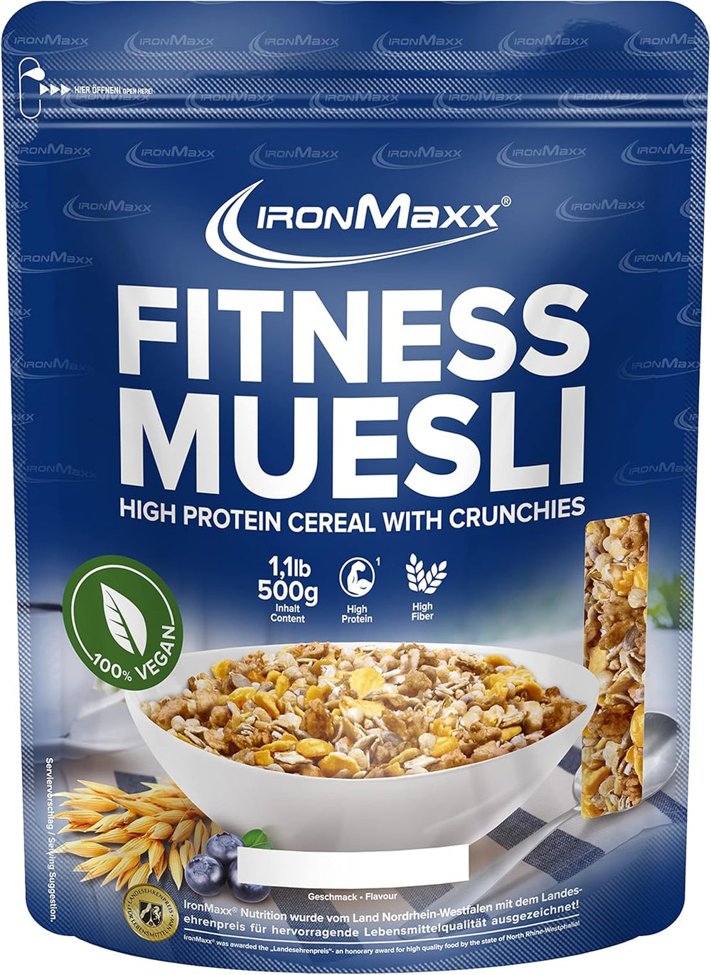 IronMaxx Fitness Muesli - Cookies & Cream, pungă de 2 kg | Muesli vegan bogat în proteine cu conținut crocant | Conținut redus de zahăr și bogat în fibre