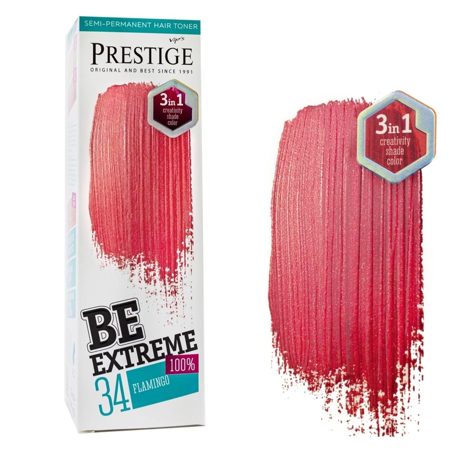 Vip's Prestige Be Extreme | Tonic semipermanent pentru păr 50 Wild Green | Pigment pur | Adaugă culoare părului vopsit sau cărunt | Rezultat temporar | Fără amoniac, fără parabeni, fără PPD Vopsea pentru par Naty Shop 34 Flamingo
