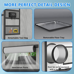 Cort de creștere Aygrochy 60x60x160cm, cort de creștere de interior cu PEVA alb reflectorizant, tavă inferioară detașabilă, pentru spațiu de creștere a plantelor