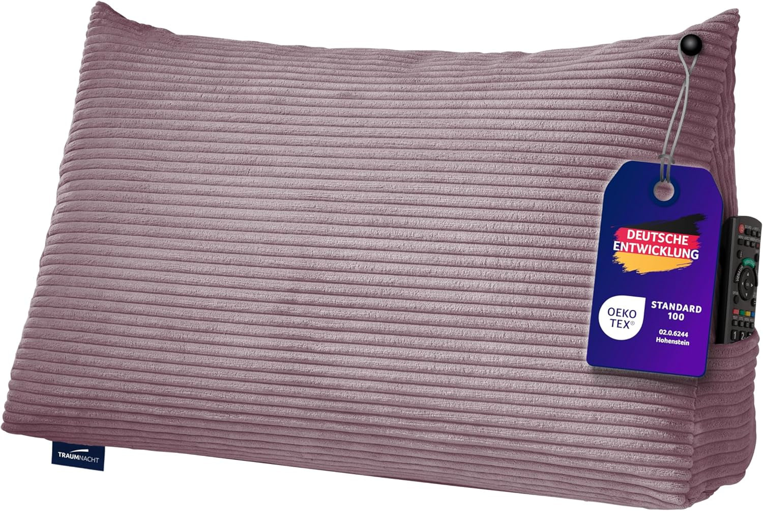 Pernă de citit Traumnacht Cozy Back Cushion, 70 x 40 cm gri închis, husă detașabilă și lavabilă din 100% poliester, buzunar lateral practic, certificată Oeko-Tex, produsă conform standardelor germane de calitate