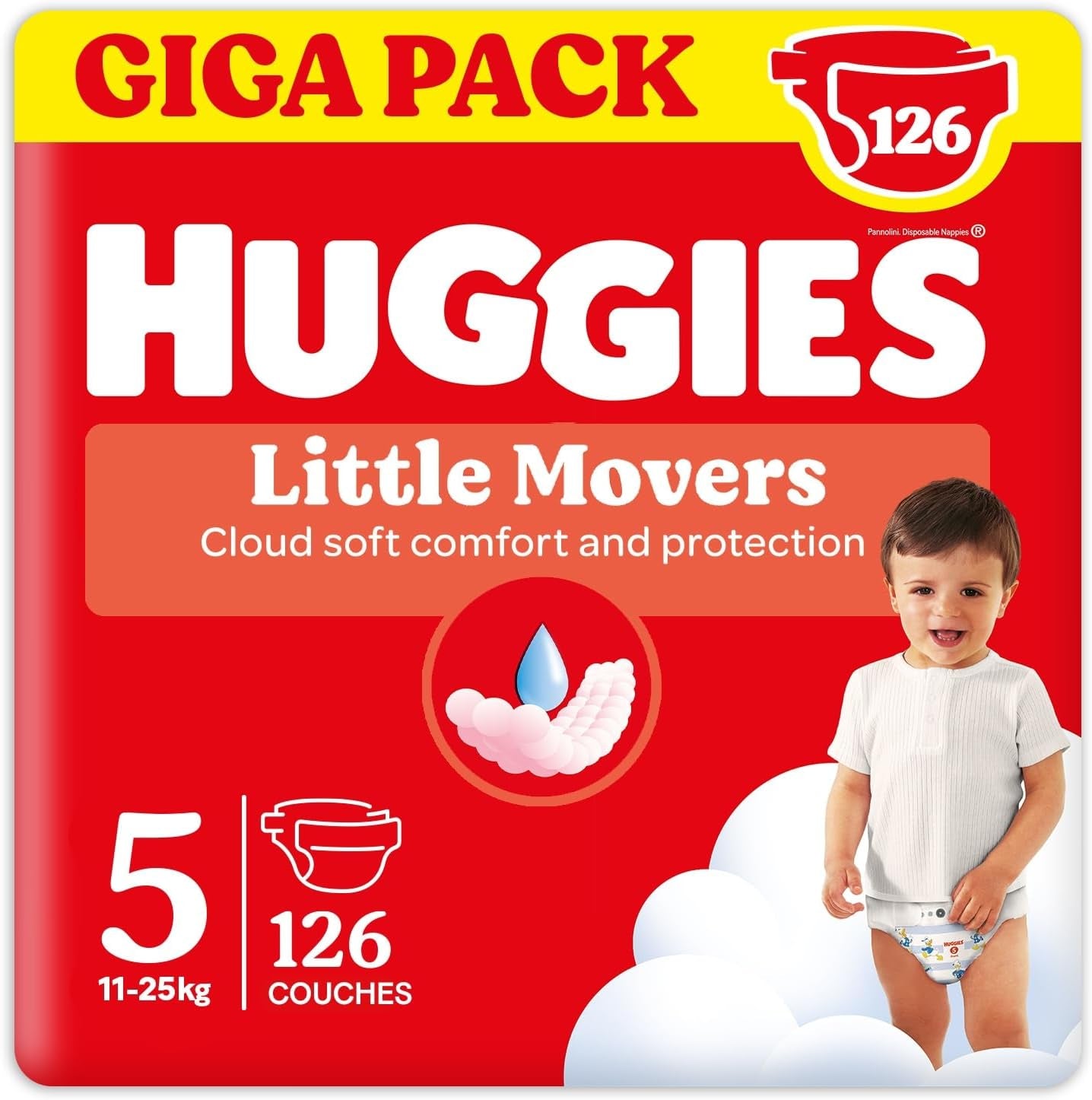 Scutece Huggies pentru bebeluși Little Movers, design Disney, mărimea 5, 126 bucăți (3 x 42), cutie lunară