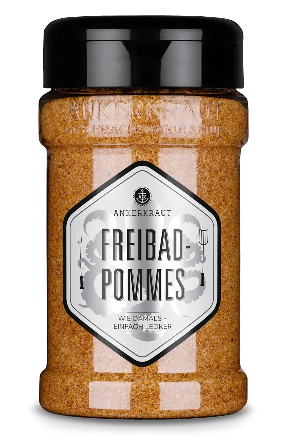 Ankerkraut Freibad Pommes, Mischung würzender Zutaten für Pommes Frites wie vom Freibad-Kiosk, Gewürzsalz, Pommesgenuss zu Hause, 320 g im Streuer