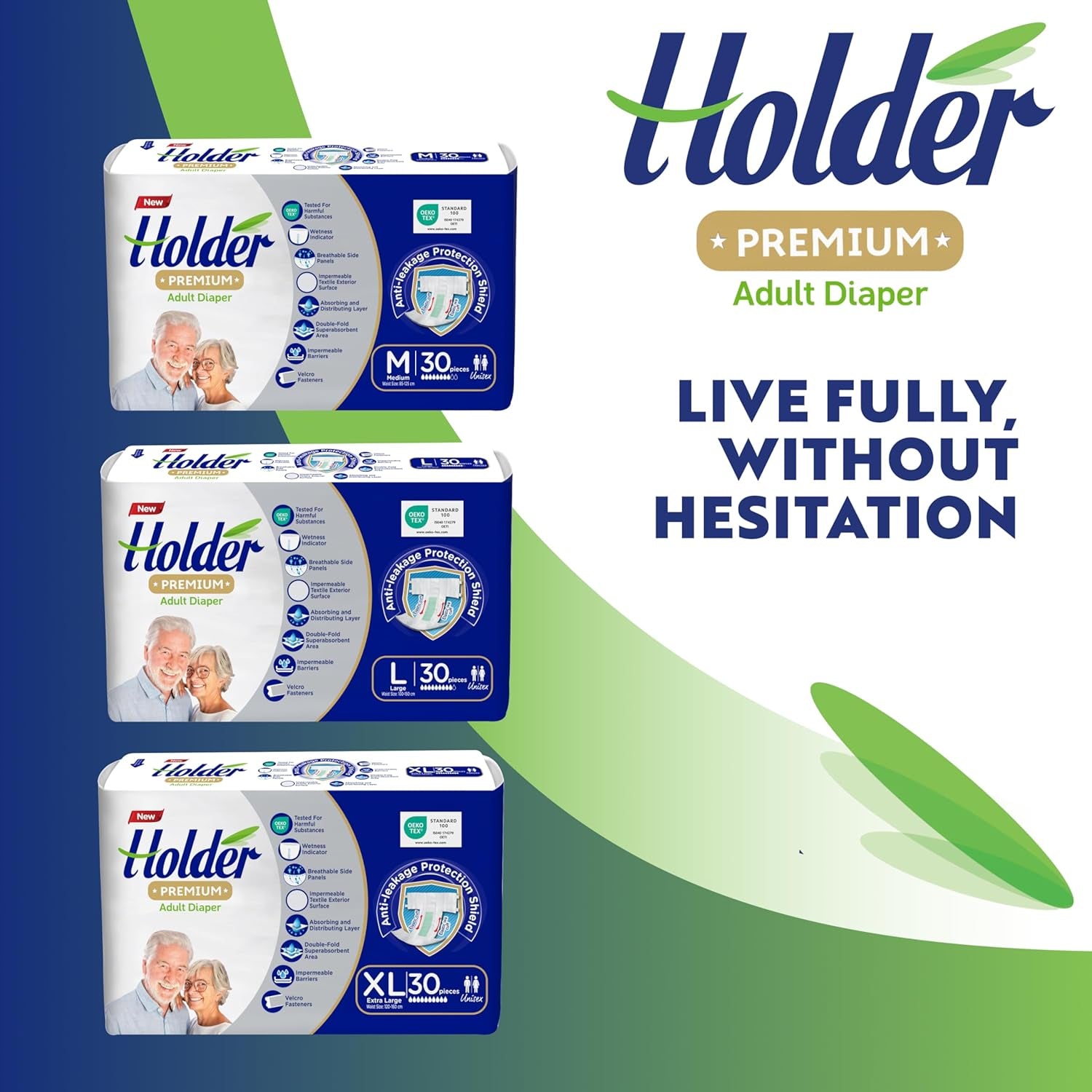 Scutece unisex de unică folosință pentru adulți, impermeabile, absorbante, laterale elastice și respirabile, strat dublu super absorbant, indicator de umiditate, protecție dermatologică de 5 stele, mediu