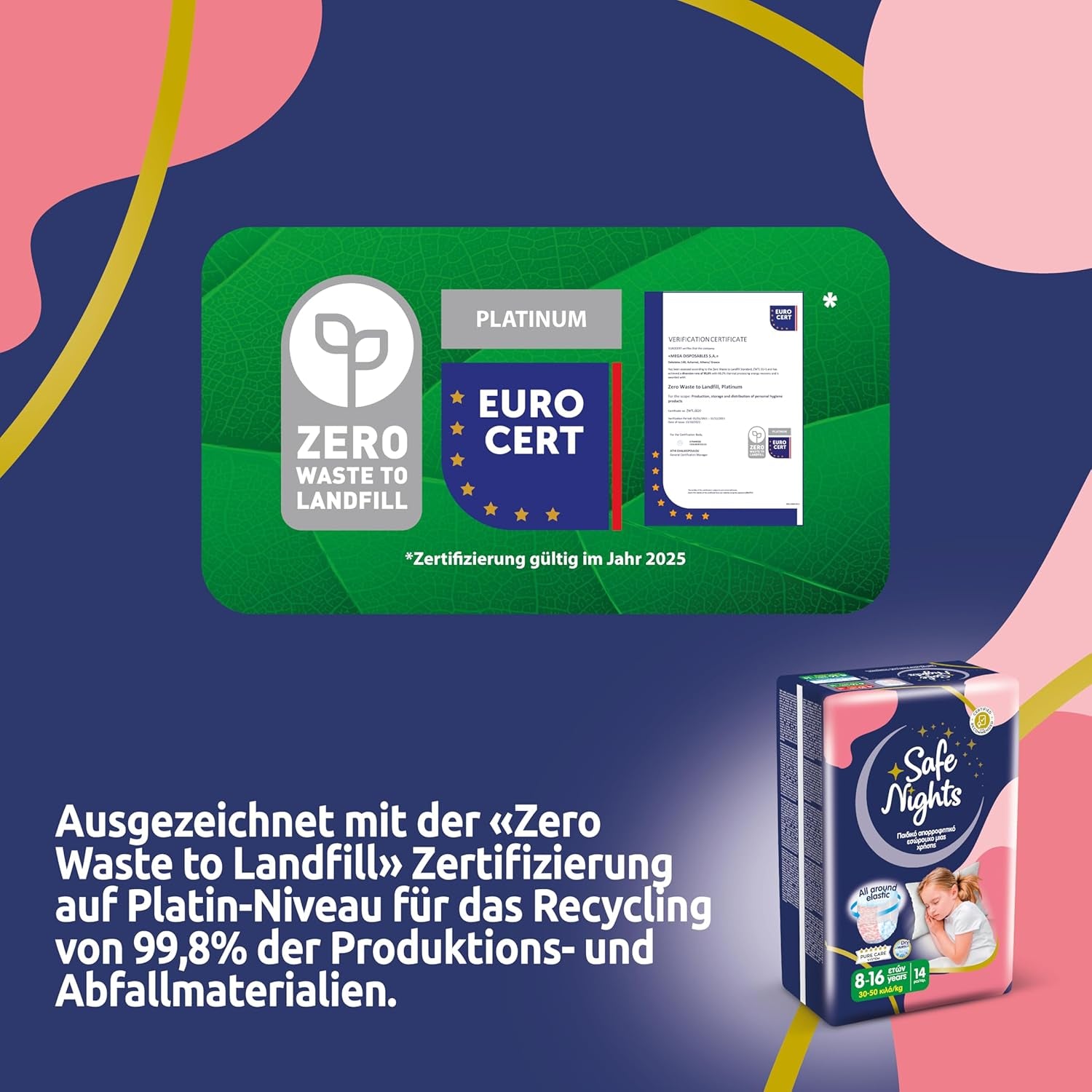 Safe Nights Girl, chiloți absorbanți de noapte pentru fete cu vârsta cuprinsă între 8 și 16 ani (30-50 kg), 14 bucăți