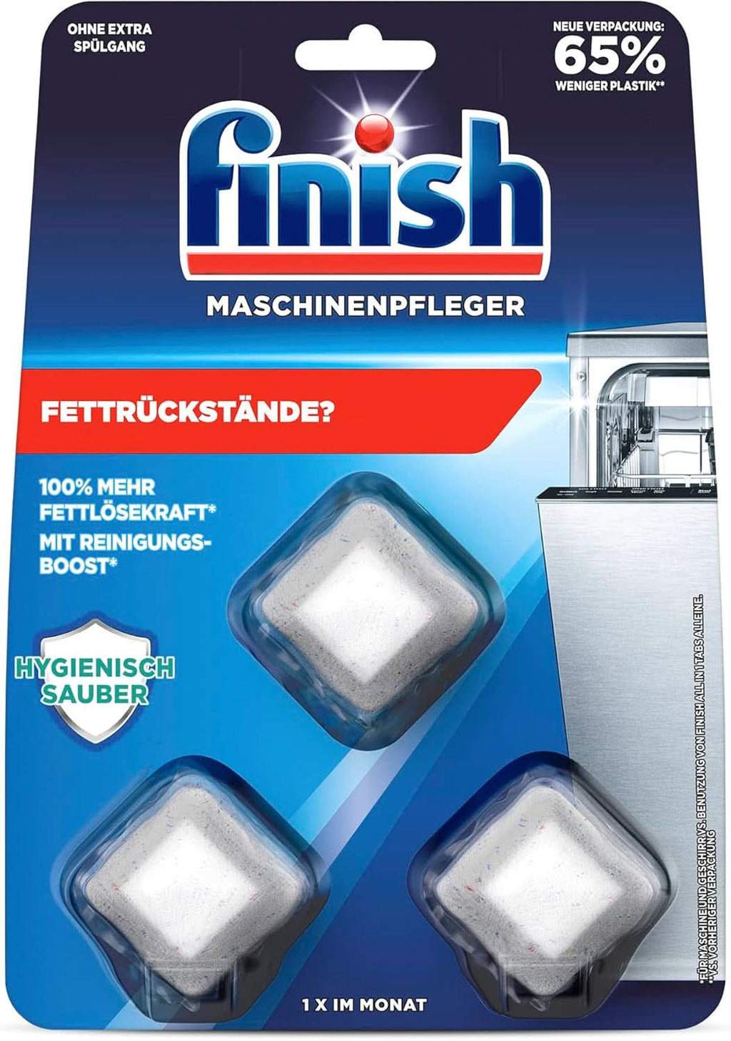 Finish Machine Cleaner Tabs - Pastile pentru mașina de spălat vase împotriva murdăriei și grăsimii din interiorul mașinii de spălat vase, 3 pastile Naty Shop