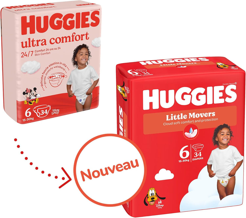 Scutece Huggies pentru bebeluși Little Movers, design Disney, mărimea 6, 102 buc (3 x 34), cutie lunară