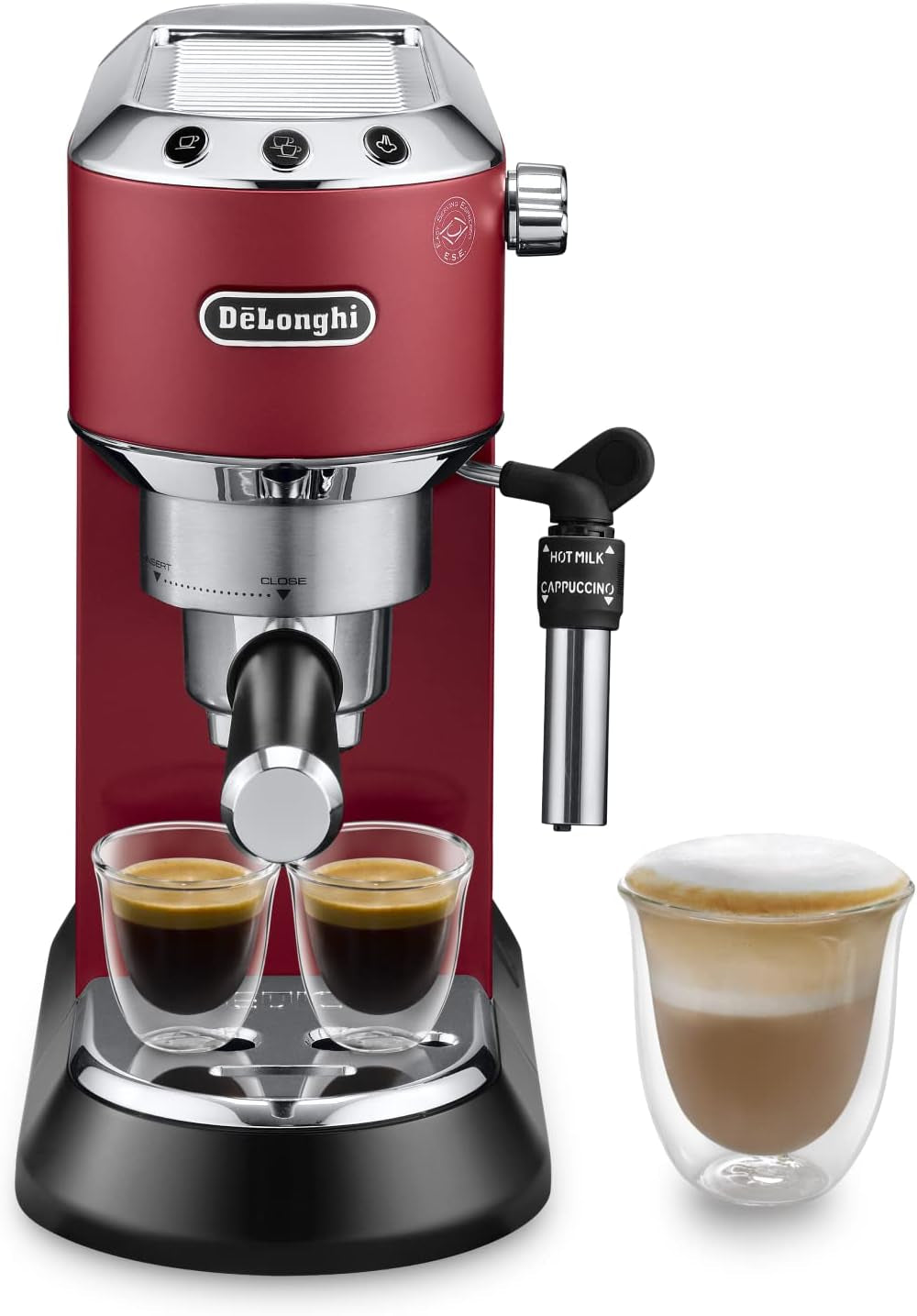 De'Longhi Dedica Style EC 685.B – Espressor cu portafiltru, espressor cu spumator de lapte profesional, doar 15 cm lățime, pentru cafea măcinată sau capsule ESE, rezervor de apă de 1 l, negru