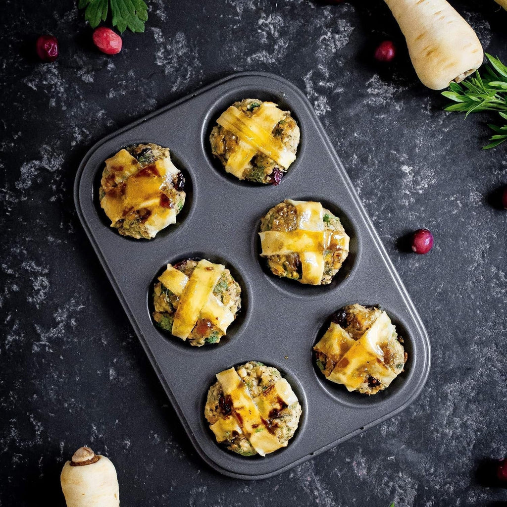 Masterclass 6-Loch-Muffinblech Mit PTFE-, PFOA- Und Bpa-Freiem Antihaftbeschichtung, Robustes 1Mm Dickes Karbonstahlblech, 27 X 18Cm Cupcake-Form Matrite si tavi pentru copt Naty Shop