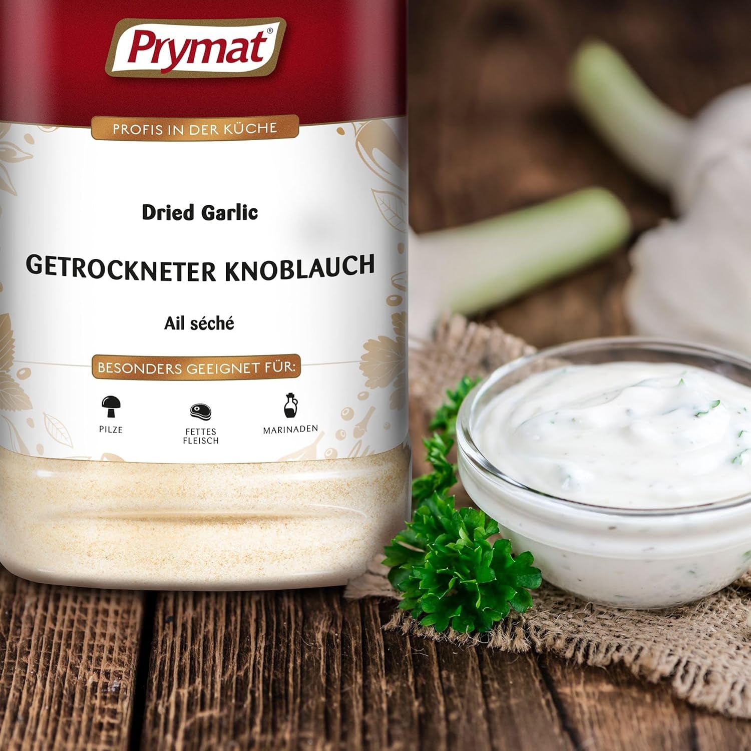 Prymat Getrockneter Knoblauch granuliert 1,05kg – Aromatisches Knoblauchgranulat zum Würzen von Fleisch, Fisch, Gemüse, Saucen, Dips & Marinaden – intensiv im Geschmack – ohne Zusätze