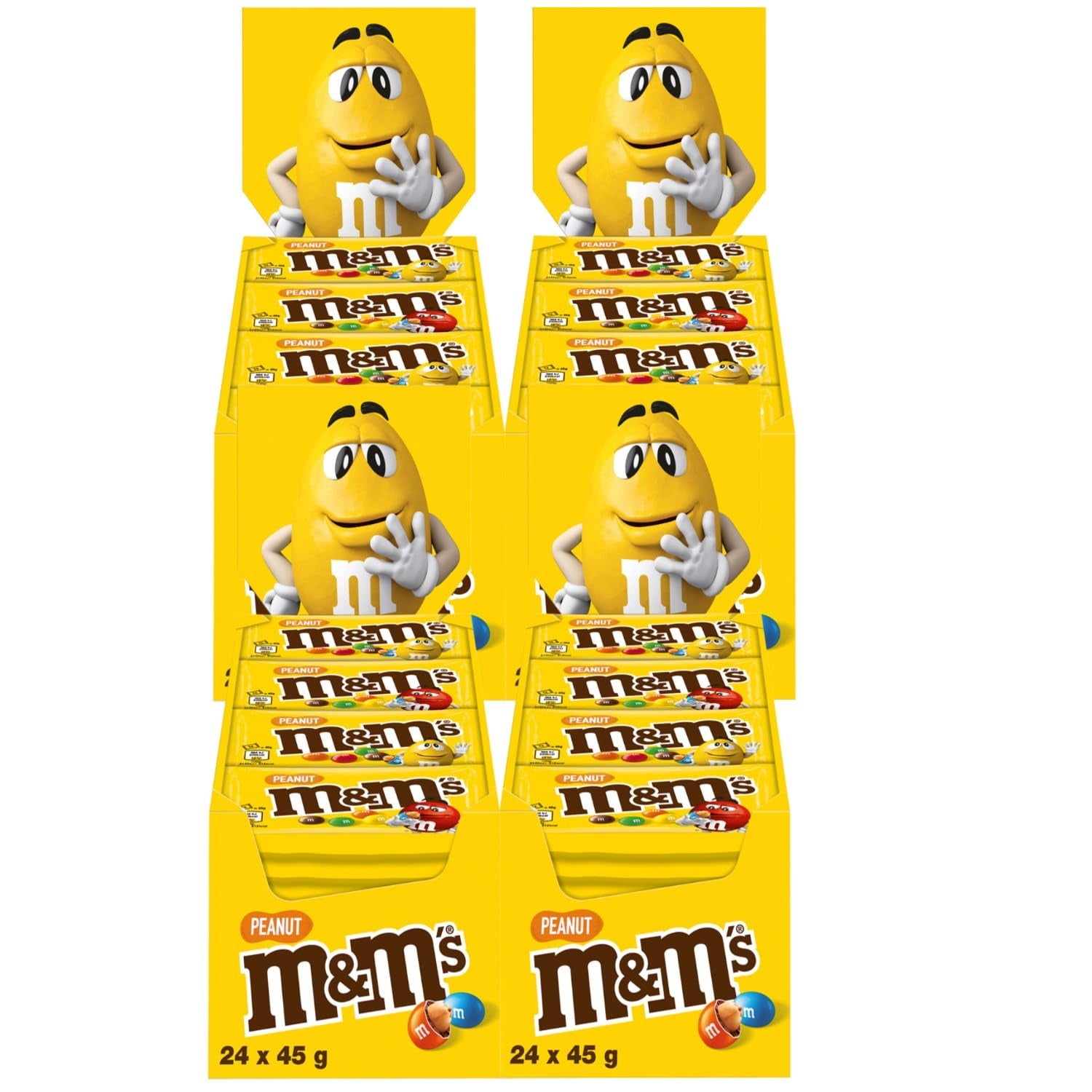 M&M's Peanut, pachet vrac de ciocolată, 24 x 45g, linte cu ciocolată și aromă de arahide, cadou de ciocolată (1080g), ideal ca delicatesă cu tematică de fotbal american