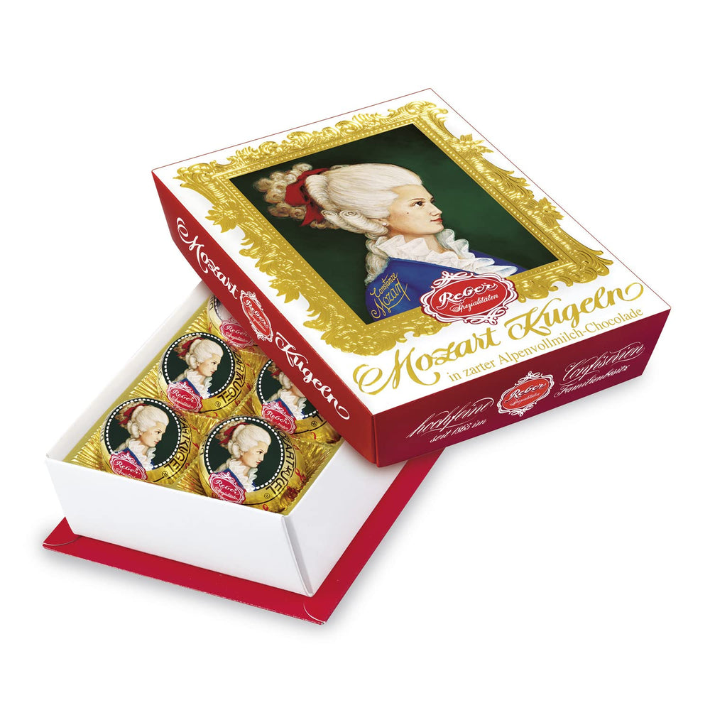 Bile Reber Mozart cu ciocolată neagră, pachet de 6 cu marțipan și nuga, vegane - 1 x 120 g