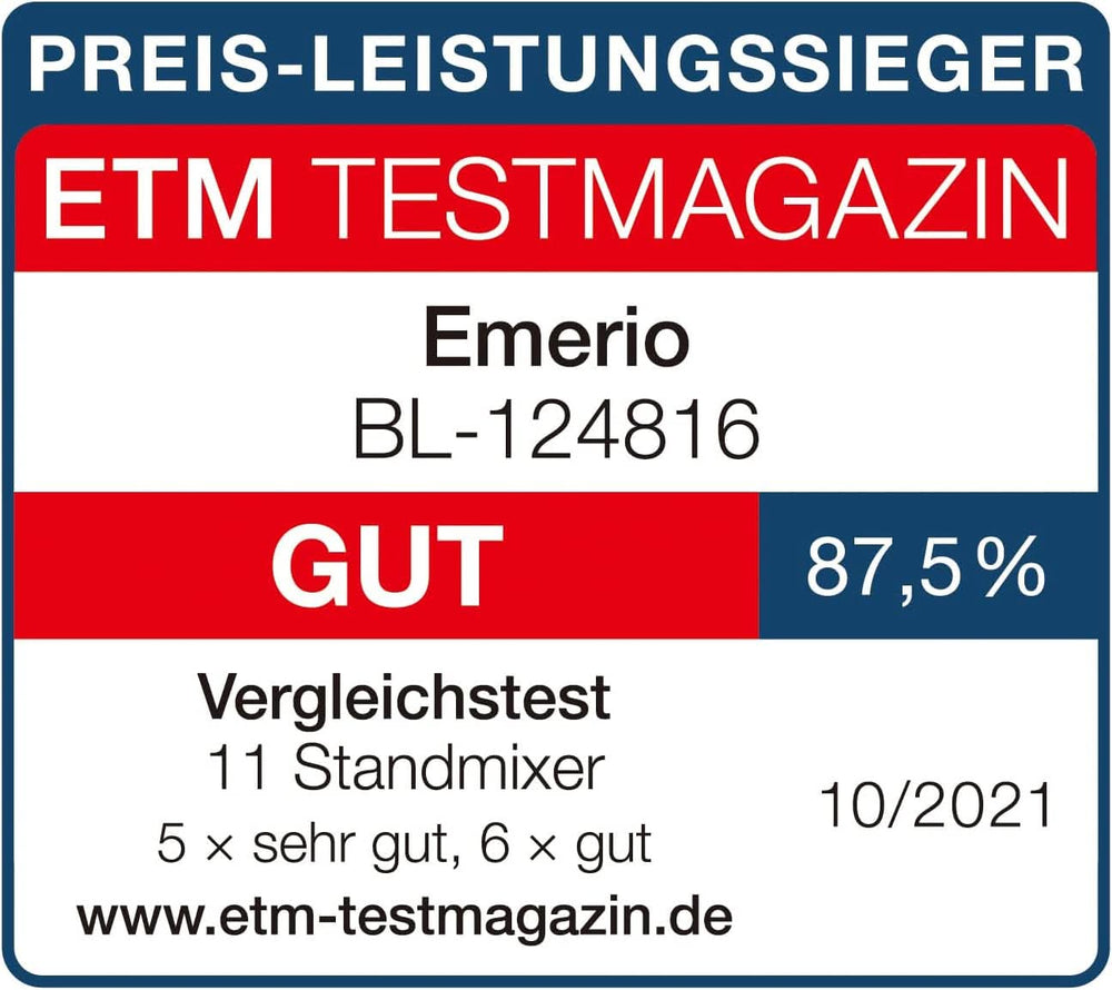Emerio Standmixer BPA Frei Crush Ice Funktion 1.5L Behälter 2 Geschwindigkeiten + Pulse Funktion Messereinheit Aus Edelstahl Sicherheitsschalter Geschirrspülgeeignet 500 Watt BL-12816.8 Schwarz Bucatarie Naty Shop