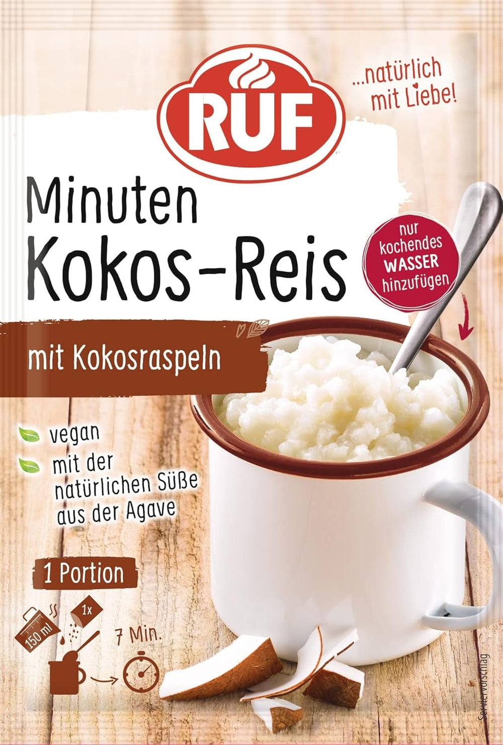 RUF Tassen-Grießbrei Klassisch, Instant Grießbrei Aus Der Tasse, Tassengericht Ideal Für Unterwegs Oder Zwischendurch, Fertig in 5 Minuten, 1 X 58G Cereale Naty Shop 58 G (1Er Pack) Kokosreis