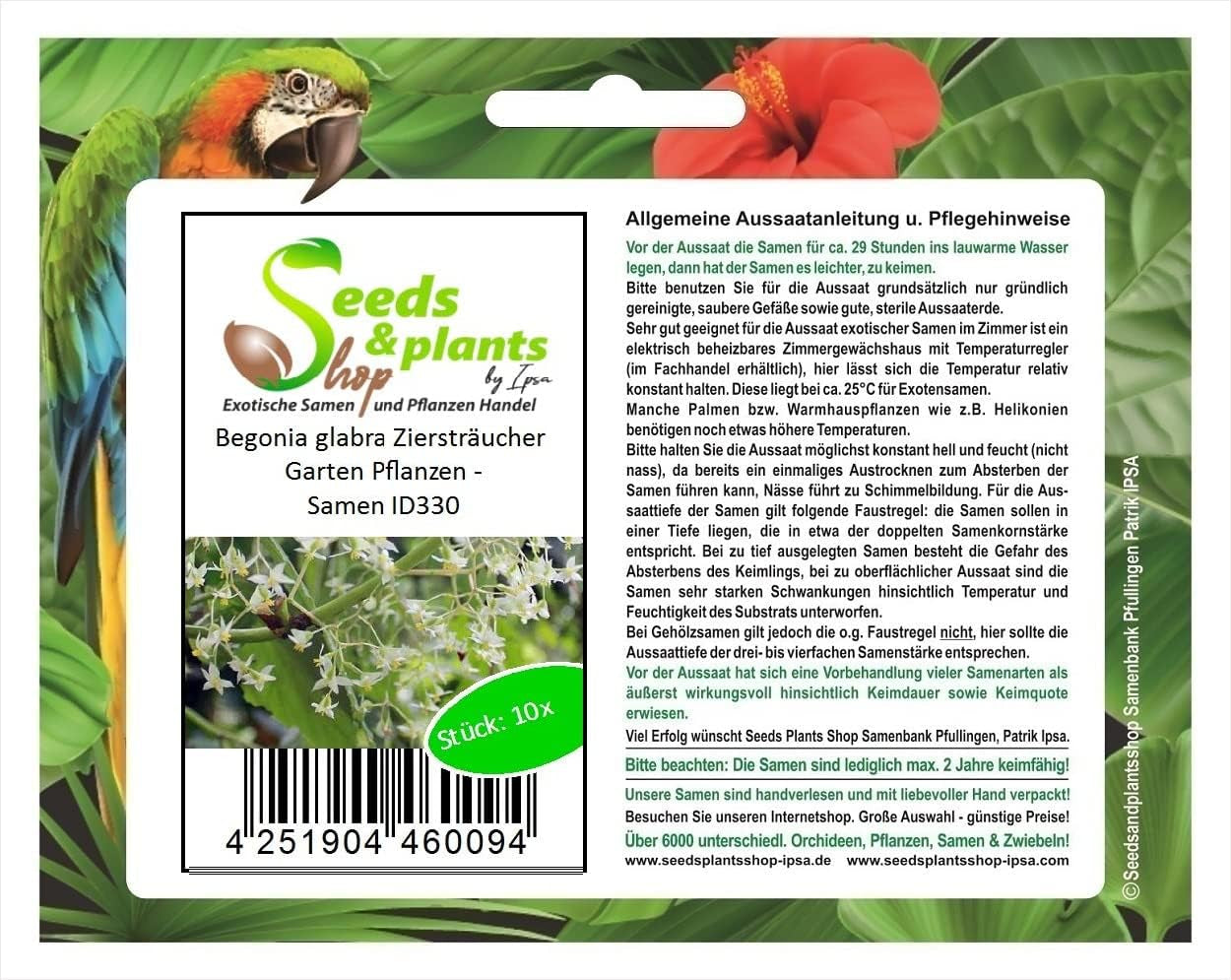 Stk - 10X Begonia Glabra Ziersträucher Garten Pflanzen - Samen ID330 -