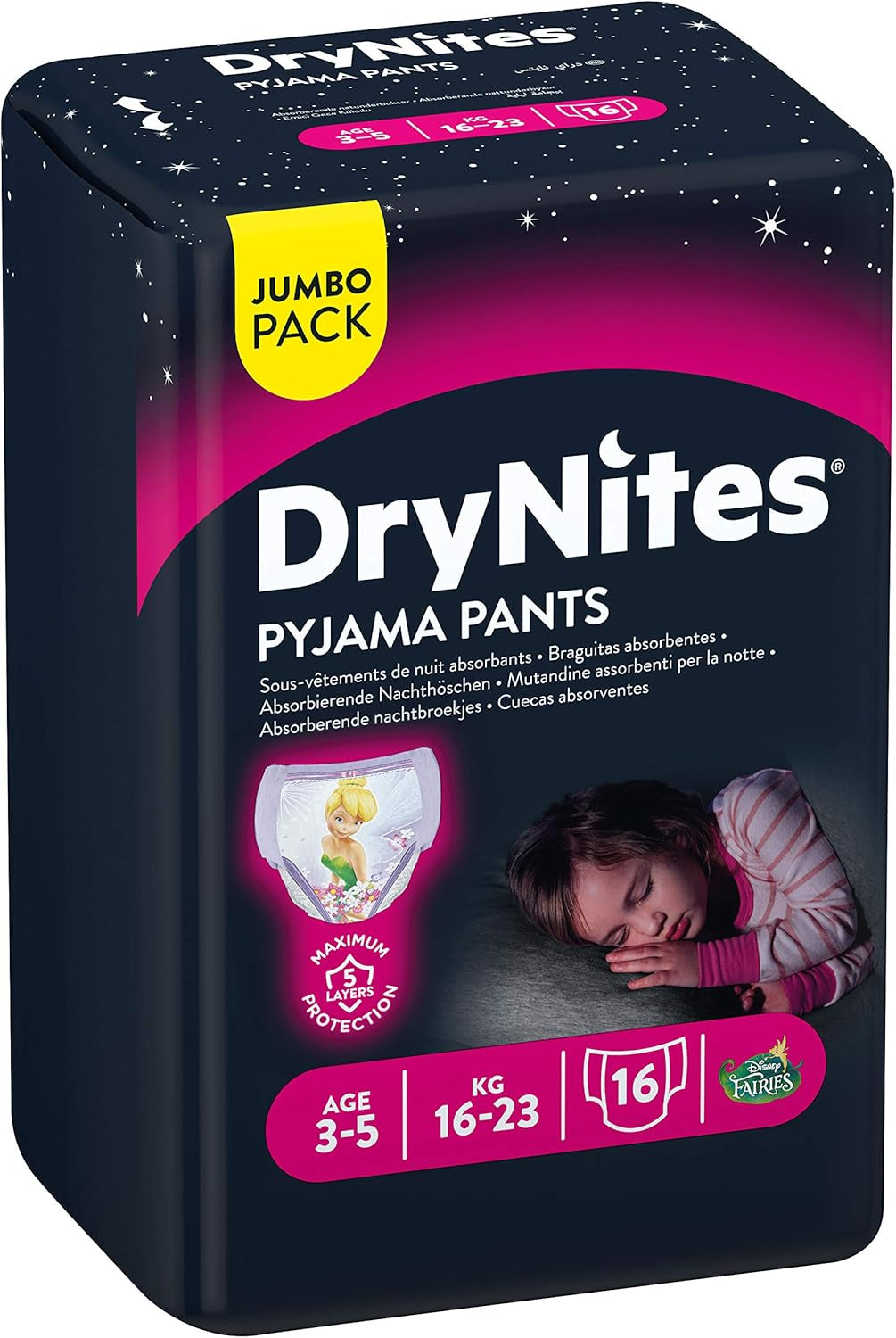 Chiloți de noapte Huggies DryNites, pentru fete, 3-5 ani (16-23 kg), 2 x 16 bucăți