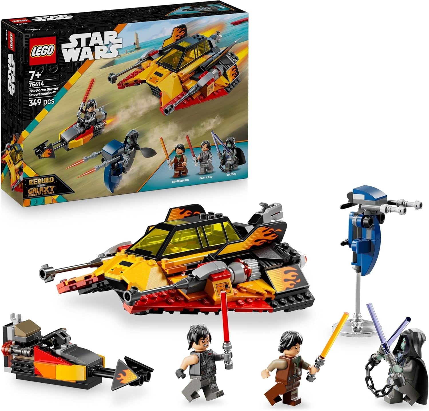LEGO Star Wars The Force Burner Snowspeeder – Spielzeug zum Bauen und Sammeln mit 3 Minifiguren mit Lichtschwertern & Speederbike - Geschenk für Jungen ab 7 Jahren & Rebuild the Galaxy Fans - 75414