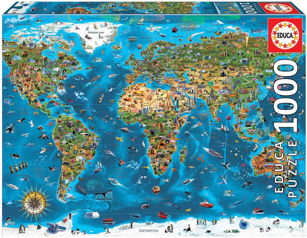 Educa - Puzzle 1000 piese pentru adulti | Minunile lumii, puzzle 1000 piese pentru adulti si copii, obiective turistice, harta lumii. Jigsaw puzzle pentru adulți de la 14 ani (19022) Puzzle Naty Shop Titlu implicit