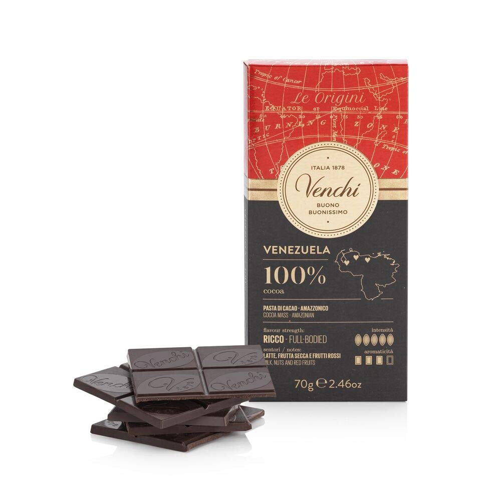Venchi - Baton de ciocolată 85%, 70g - Cu boabe de cacao prăjite crocante - Fără gluten - Vegan