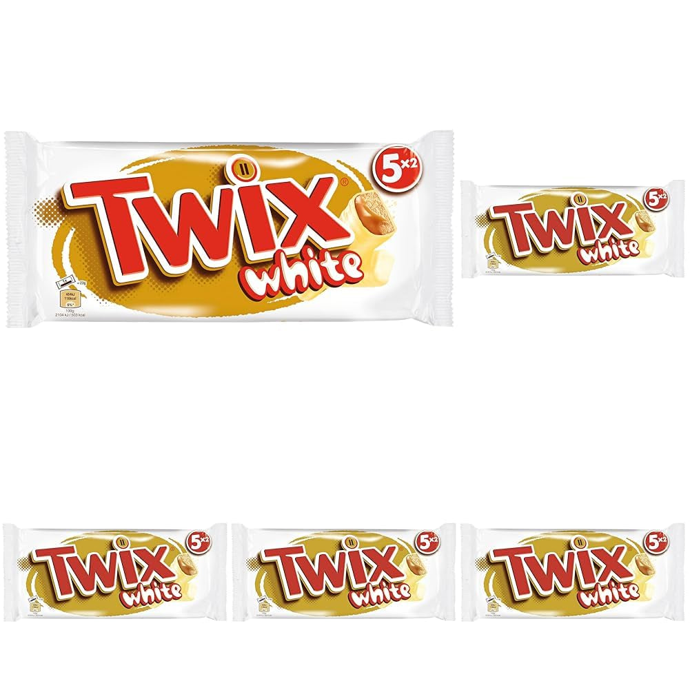 Batoane de ciocolată albă Twix | Caramel, Biscuite, Ciocolată albă | Pachet multiplu de ciocolată | 5 batoane (5 x 46 g) (Pachet de 5)