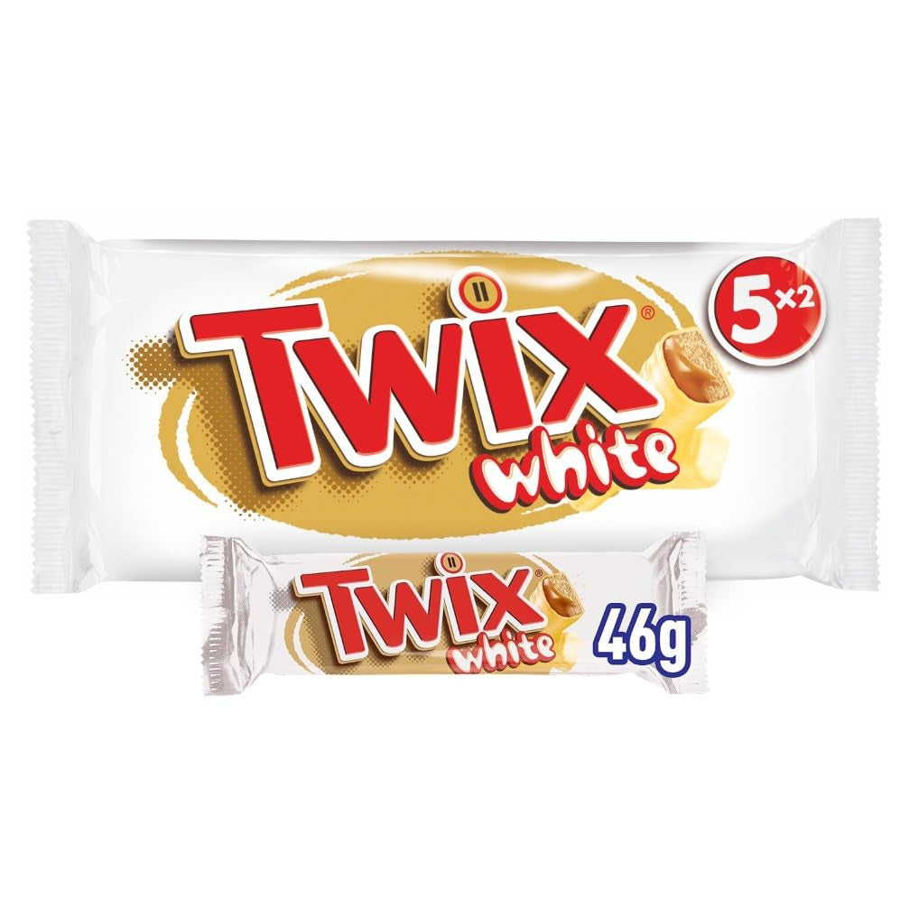 Batoane Twix de ciocolată albă; caramel, biscuiți, ciocolată albă; pachet multiplu de ciocolată; 5 batoane (5 x 46 g)