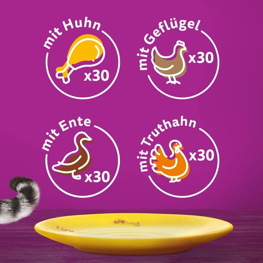 Hrană umedă pentru pisici Whiskas Adult 1+ Poultry selection in jelly, 120 pliculețe, 120X85G (1 pachet vrac) - Hrană umedă de înaltă calitate, Pentru pisici adulte