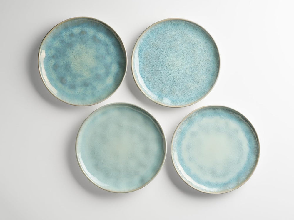 Seria MÄSER Frozen, set de veselă ceramică pentru 4 persoane, serviciu combinat cu 16 piese cu forme organice, serviciu colorat, gresie, verde turcoaz