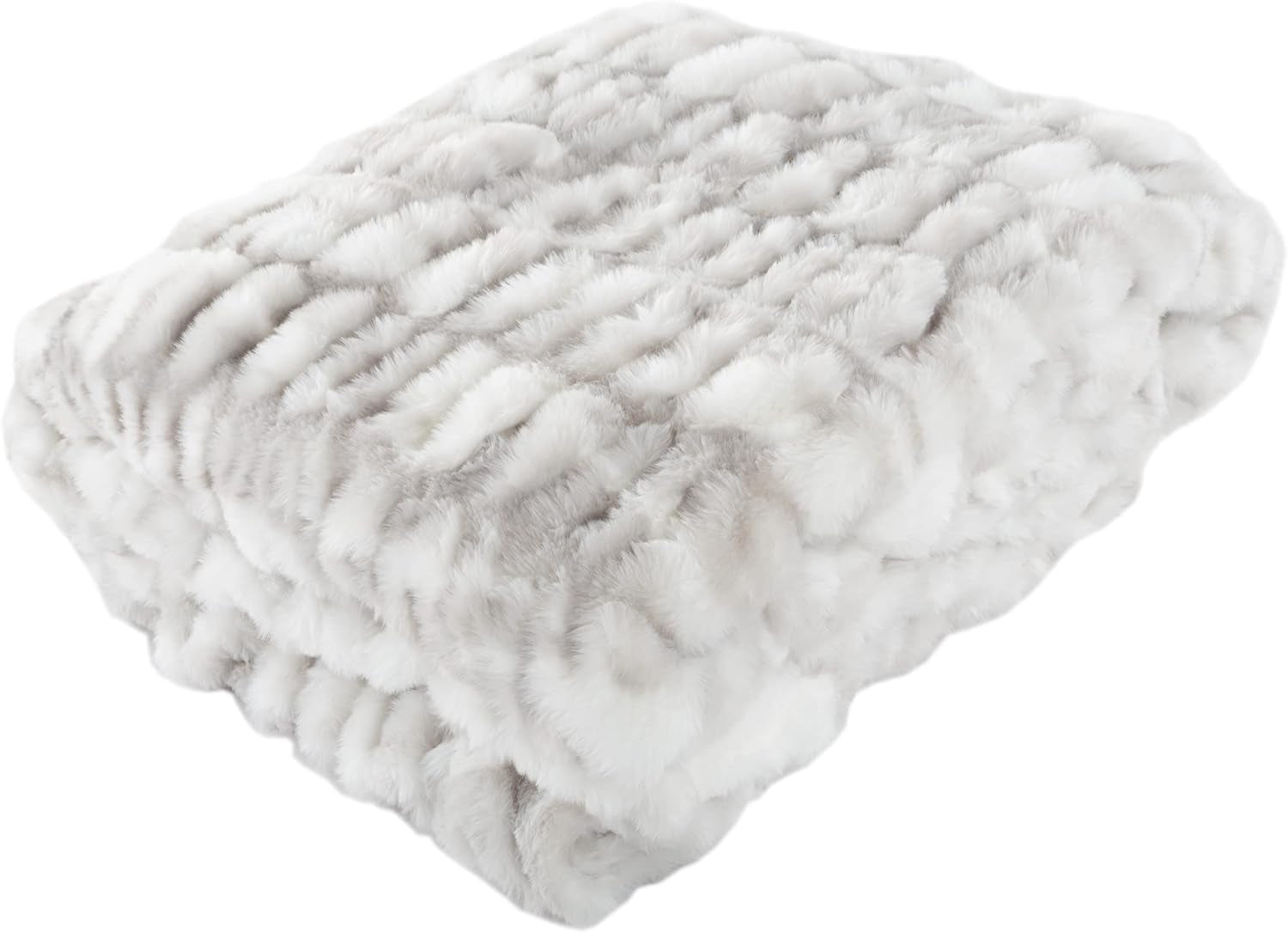 Lavish Home Oversized Gerüschte Faux Fur Blanket, 152.4 X 203.2 Cm, Jacquard Faux Fur, Queen Size Throw pentru paturi și canapele, gri Paturi si Cuverturi Lavish Home Gri