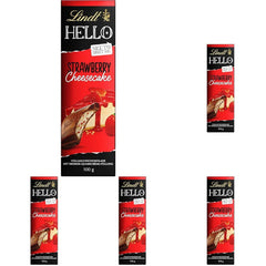 Lindt HELLO Cheesecake cu căpșuni și ciocolată | Baton 100g | Ciocolată cu lapte cu umplutură de cremă de quark cu căpșuni | Baton de ciocolată | Cadou de ciocolată (Pachet de 5)