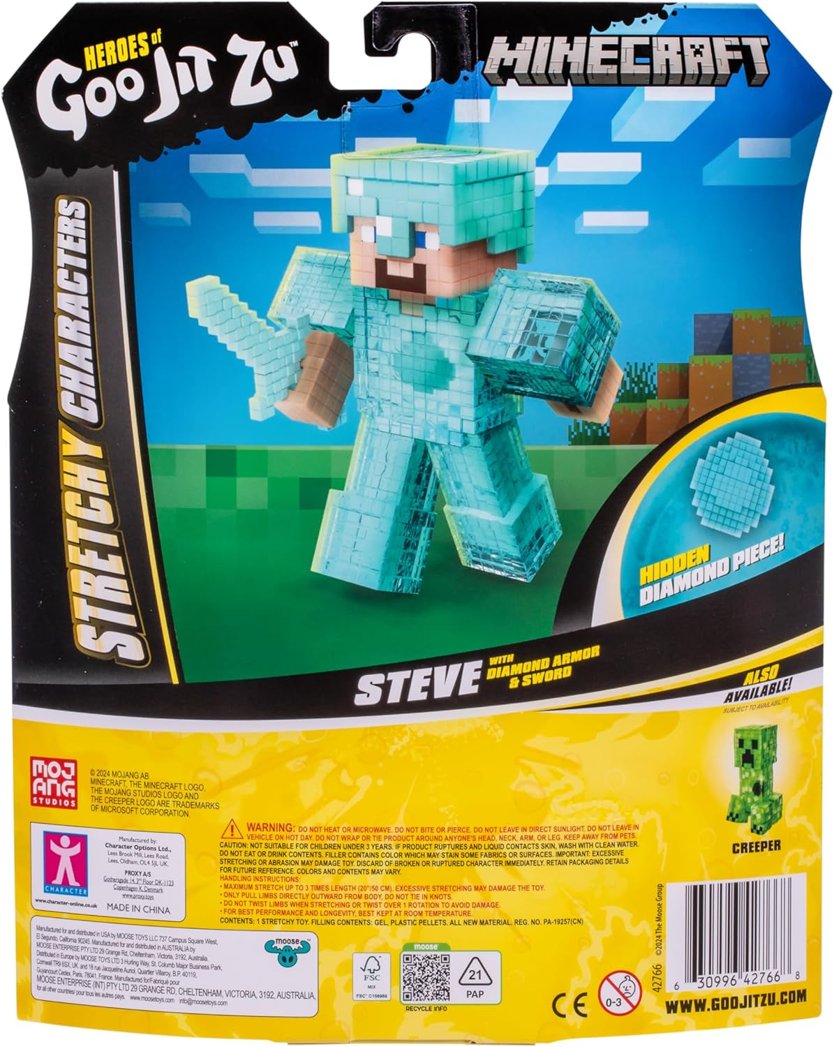 Heroes of Goo Jit Zu - figură Minecraft extensibilă - Steve cu armură și sabie de diamant, umplutură Goo super elastică cu element de diamant ascuns în interior, extensibilă până la trei ori dimensiunea Action figures Naty Shop