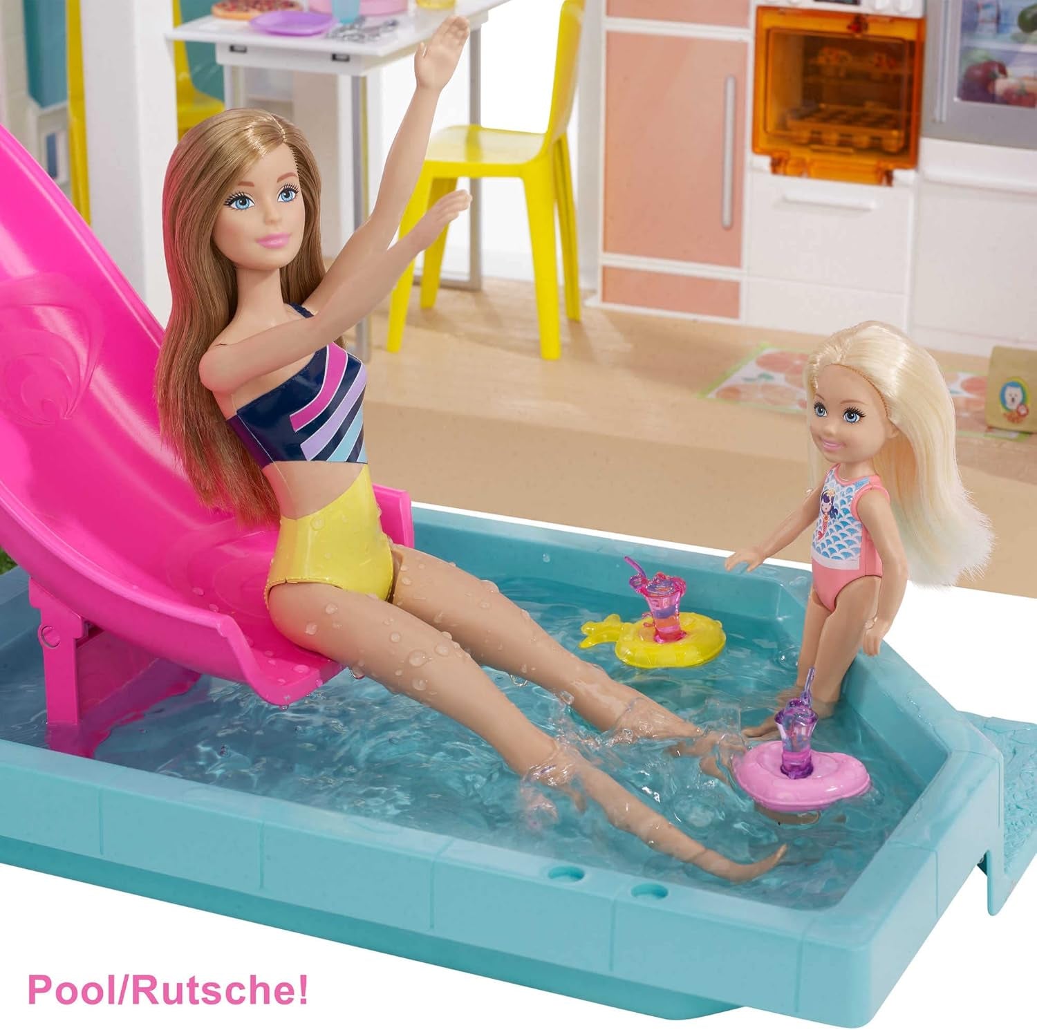 Barbie Dream House (114 Cm), casă de păpuși cu 3 etaje, piscină, tobogan, lift pentru scaun cu rotile, 75 de accesorii, păpuși, Potrivit ca cadou pentru copii cu vârsta de 3 ani și peste, GRG93 Casute de papusi Naty Shop