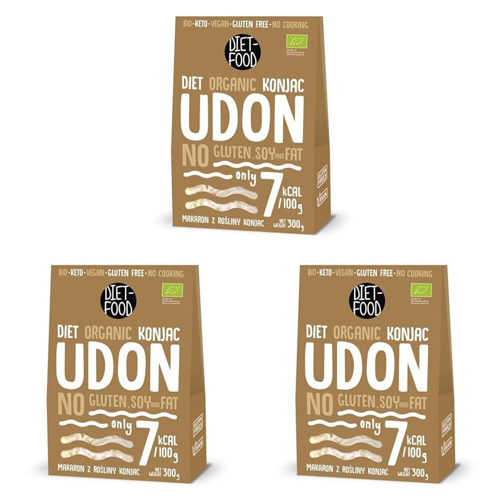 Tăiței Udon Shirataki Konjac Bio 385g – Conținut scăzut de calorii, fără gluten, vegani – preparați din rădăcină de konjac, bogați în fibre DIET-FOOD