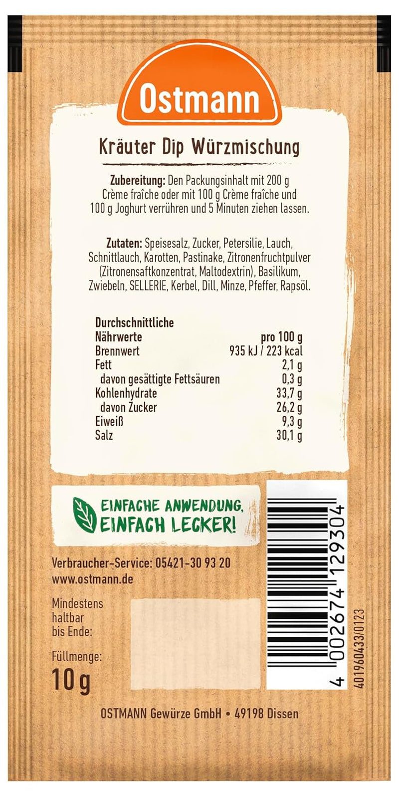 Ostmann Gewürze – Kräuter Dip, aromatisches Gewürz für leckere Dips und Soßen zu Snacks, Chips, Brot, Fleisch, Gemüse und vielem mehr, 10 g