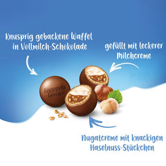 Knoppers Goodies Crunchy Minis – 1 x 180g – bile crocante de napolitană umplute cu bucăți de alune, lapte și cremă de nuga, acoperite cu ciocolată