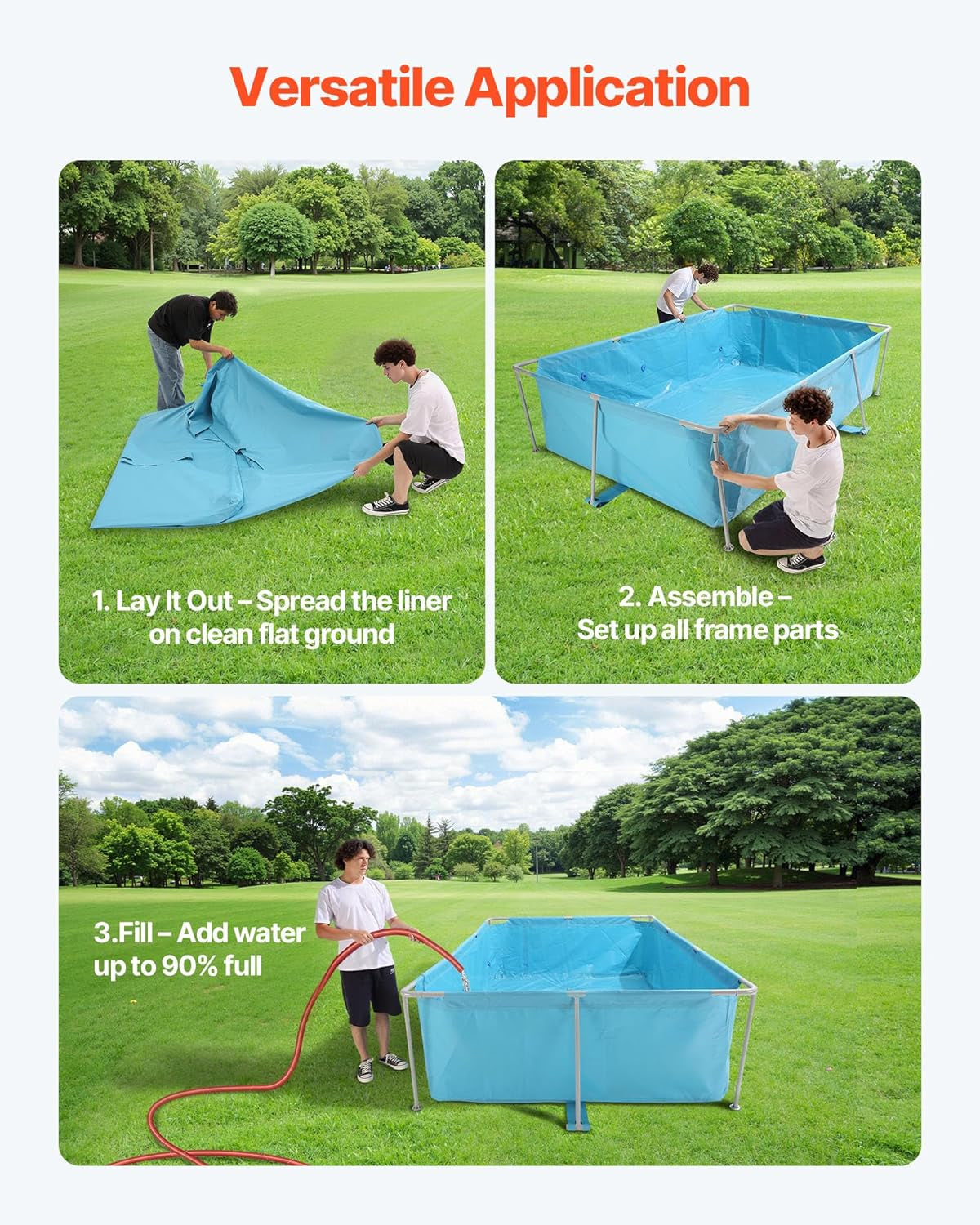 Piscină VEVOR Frame, piscină supraterană, 3000x2000x762 mm, piscină cu cadru din oțel, piscină dreptunghiulară cu cadru din oțel, piscină cu cadru pentru grădină, piscină de grădină cu o capacitate de apă de 3960 L, pentru 4-5 persoane, albastră
