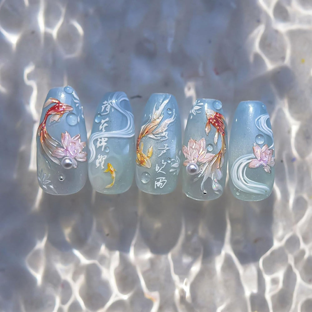 JMEOWIO 3D Nagelsticker Koi Fisch Nail Art Sticker Selbstklebend Nagelaufkleber 5D Stereoskopisch Dekoration Nageldesign Zubehör 1 Blatt
