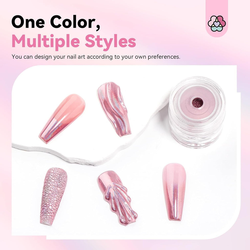 Set pudră unghii Saviland Chrome – Pudră unghii Chrome Laser roz efect oglindă Nail Art cu laser, sclipici pentru unghii manichiură pudră decorativă cu bețișoare de burete, pudră sclipici pentru unghii salon de unghii