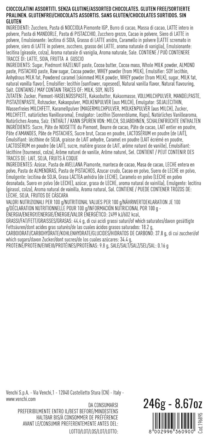 Venchi, Murrine Collection - Cutie cadou portocalie cu ciocolată asortată, 246 grame Bomboane de Ciocolata Naty Shop