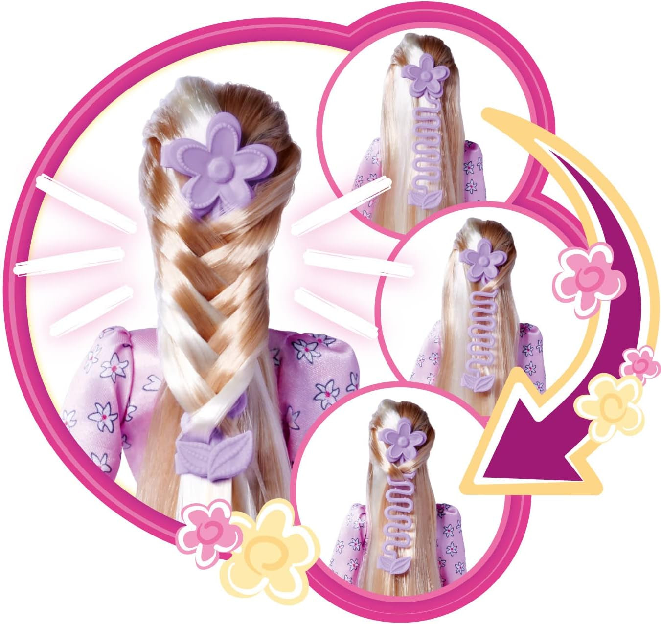 Simba 105733640 - Steffi Love Flower Hair, păpușă cu păr extra lung, include 6 agrafe, accesoriu pentru împletituri și pieptene, 29 cm, vârste 3+