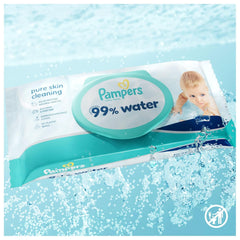 Șervețele umede Pampers 99% apă pentru bebeluși, 12 pachete a câte 60 de șervețele fiecare = 720 de șervețele umede pentru bebeluși, loțiune ușoară cu 99% apă