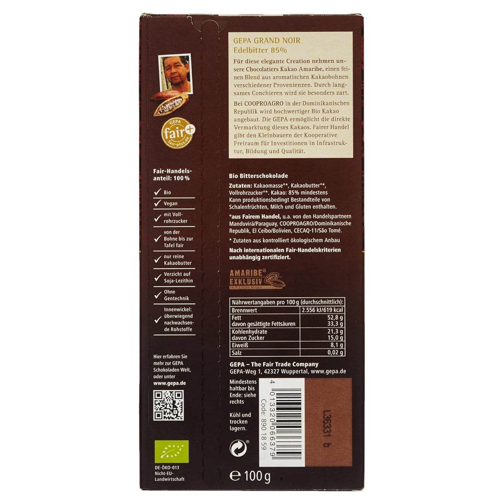 Bitter Grand Noir organic, 85%, 100g